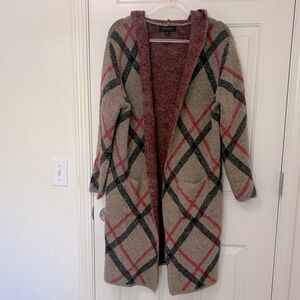 Long Plaid Hooded Cardigan